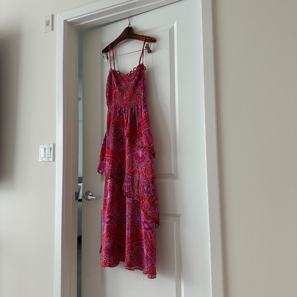 Farm Rio Red Paisley Scarf Loopy Trim Maxi Dress - Picture 6 of 9